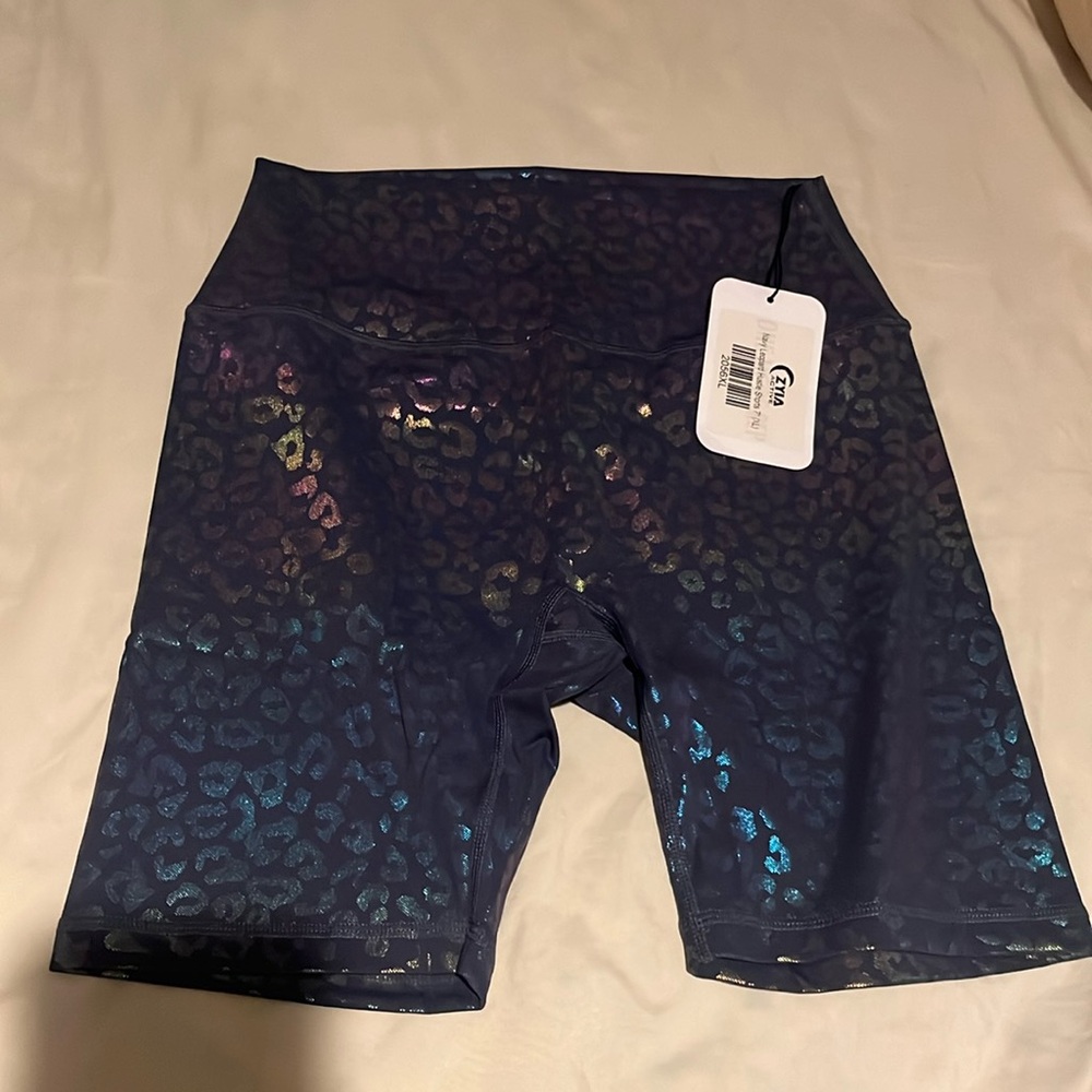 ZYIA Navy Leopard Hustle Shorts 7”
